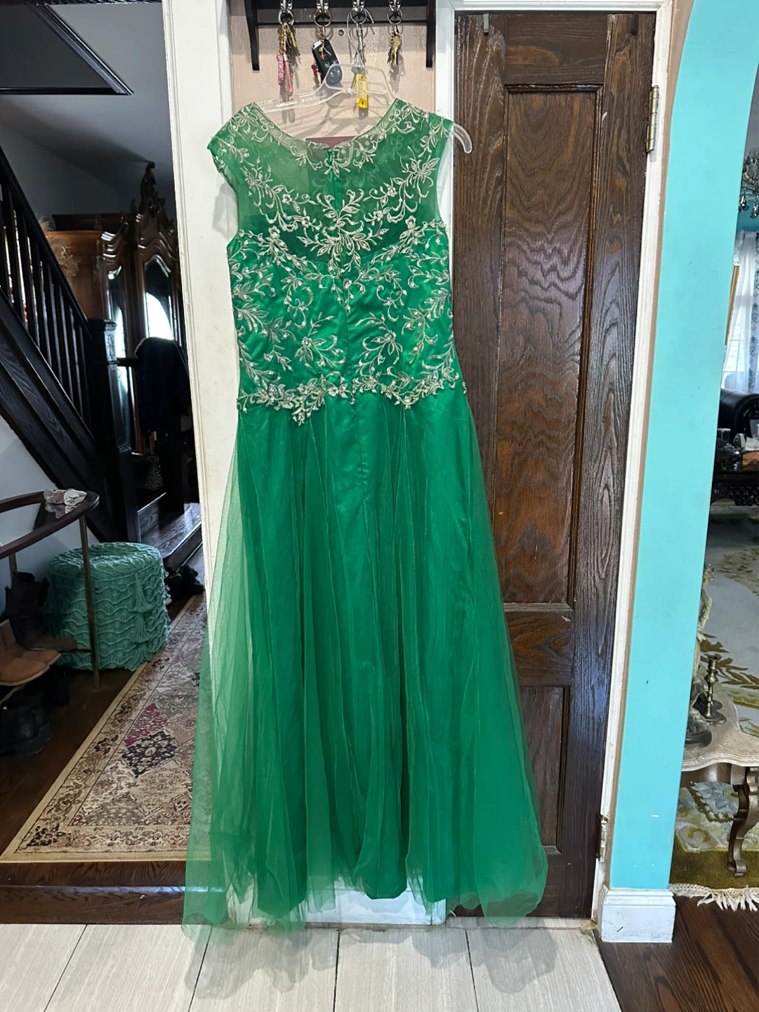 Embellished Emerald Green Evening Dress - photo 4