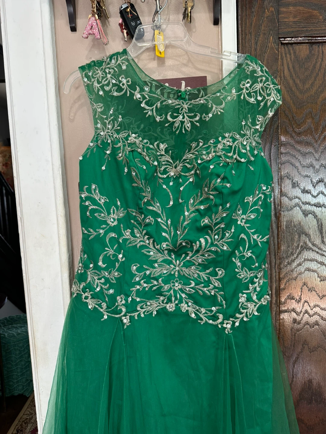 Embellished Emerald Green Evening Dress - photo 2