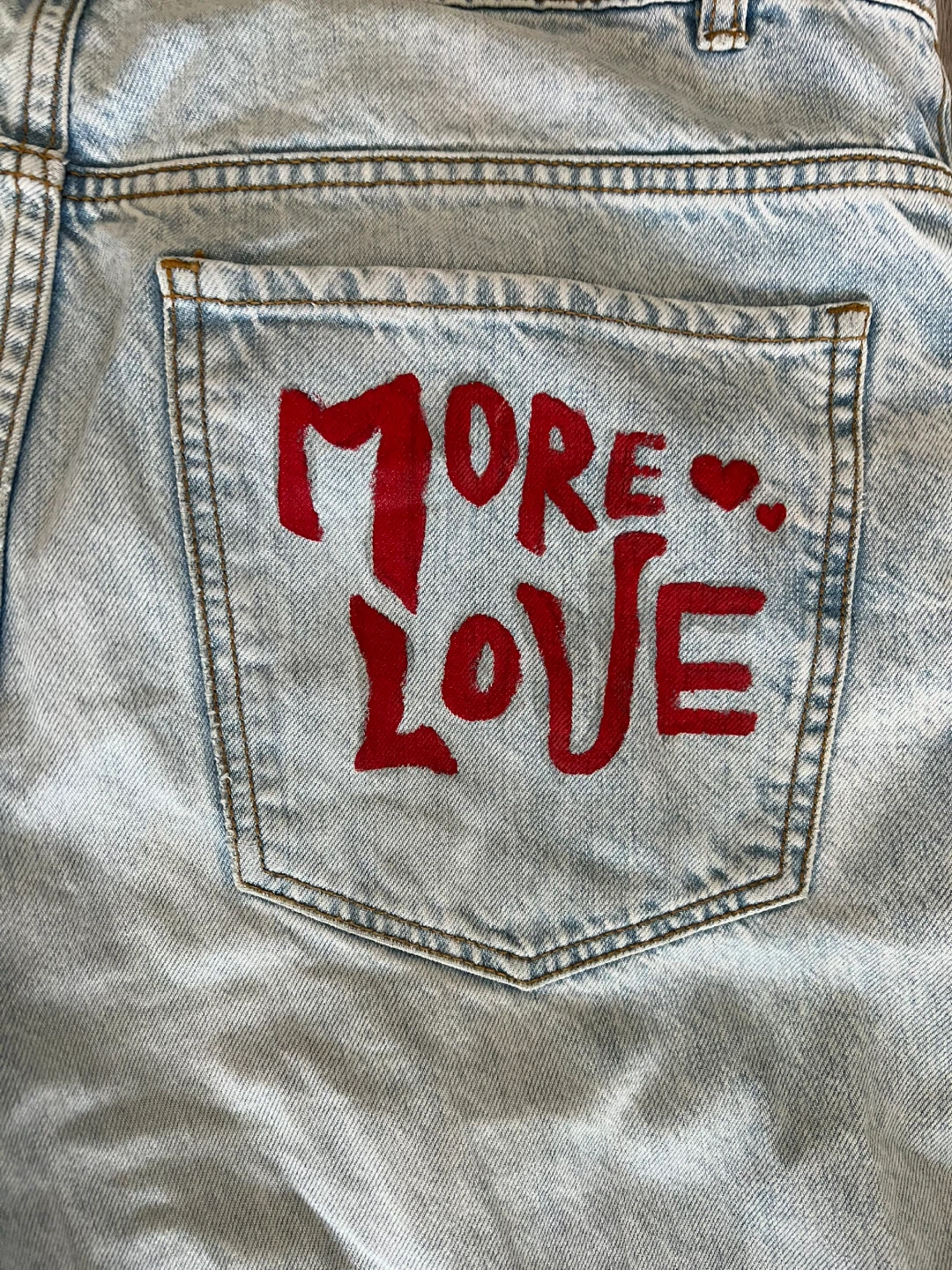 PESCARA Light Wash Jeans with Custom Red Rose and Heart Design