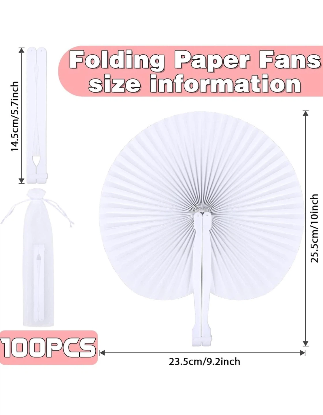 100pcs White Folding Paper Fans - photo 2