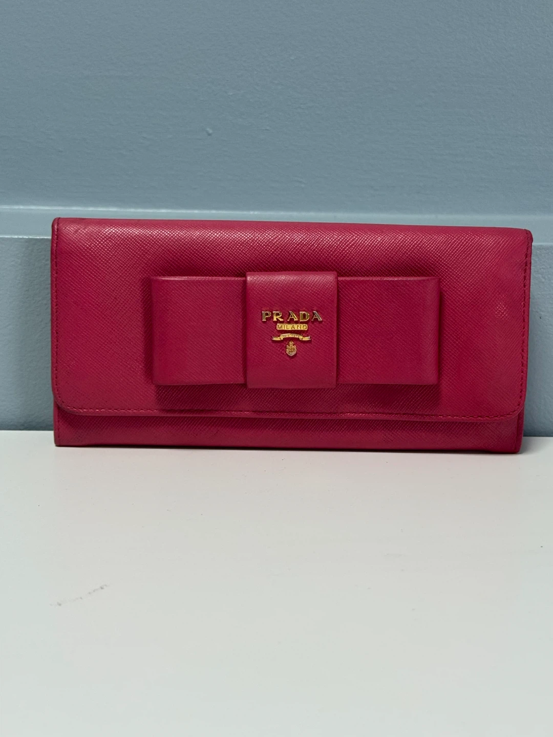 Prada Pink Leather Bow Wallet Authentic