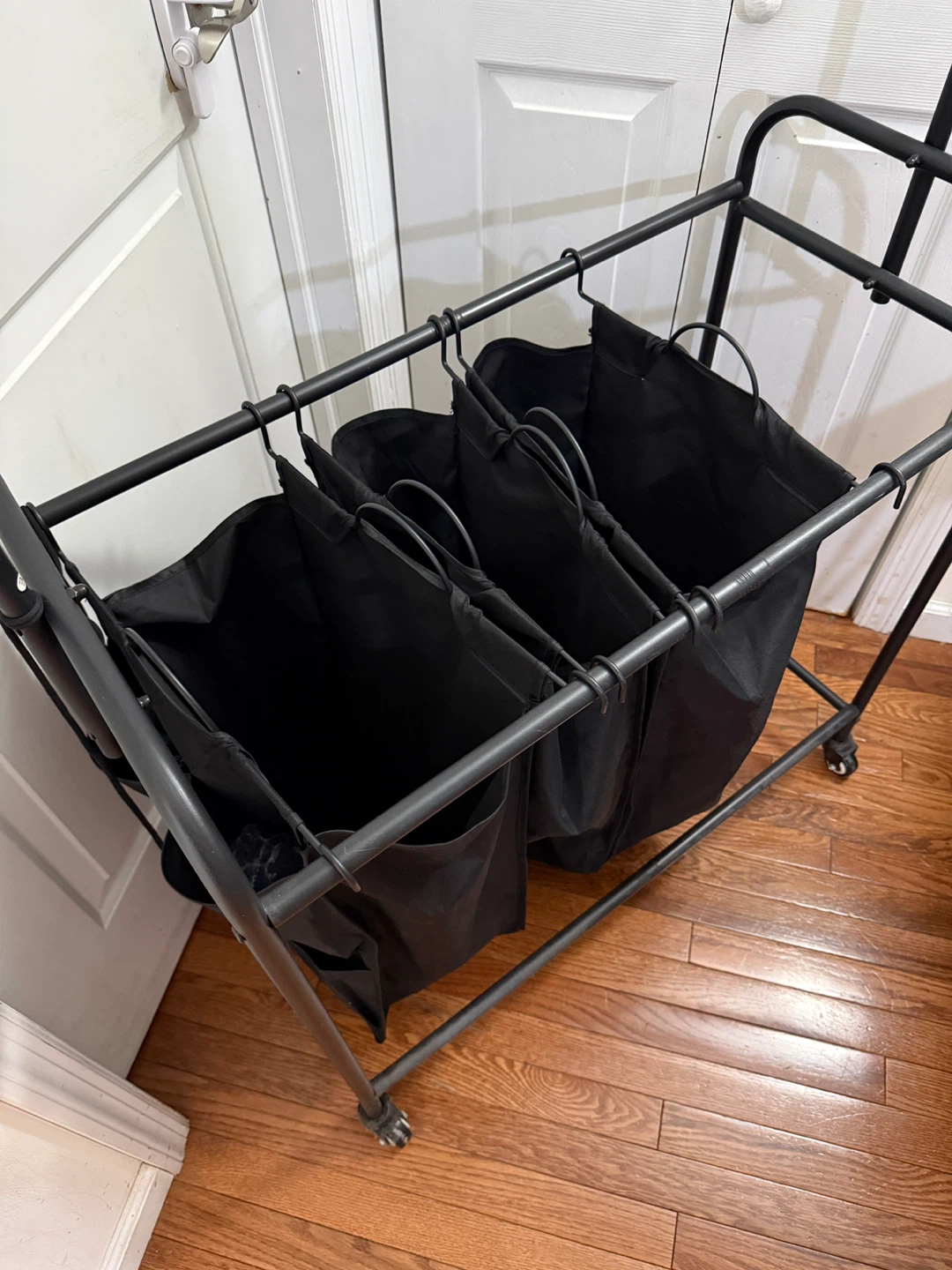 Rolling 3-Bag Laundry Sorter with Hanger Rack - photo 2