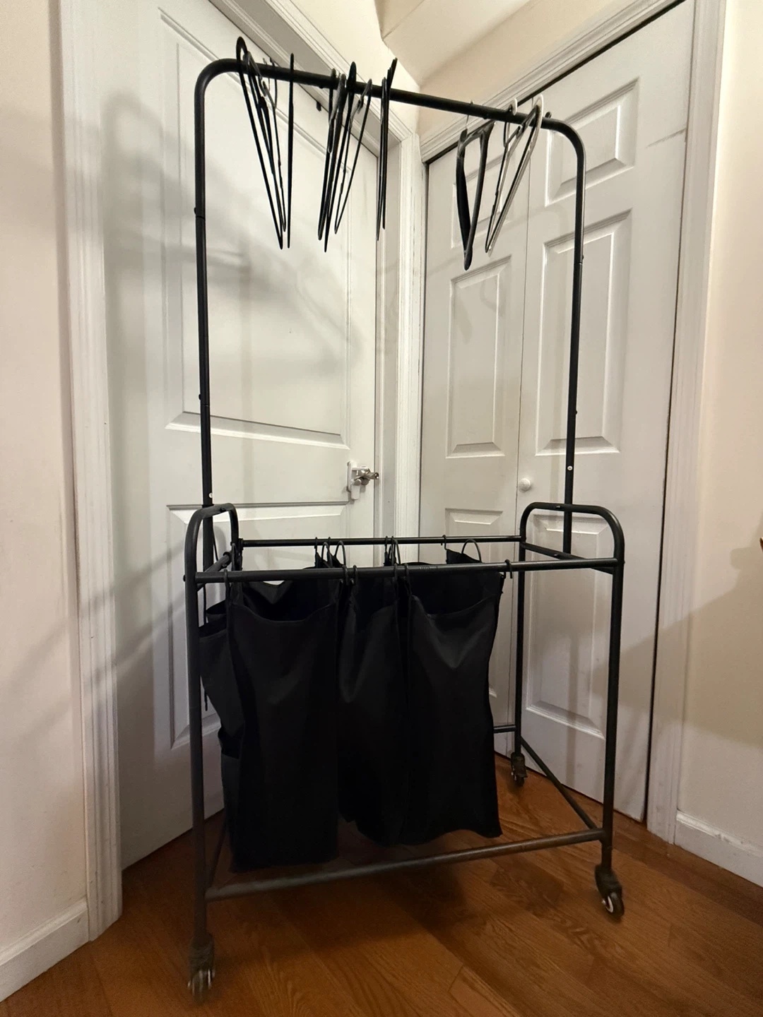 Rolling 3-Bag Laundry Sorter with Hanger Rack