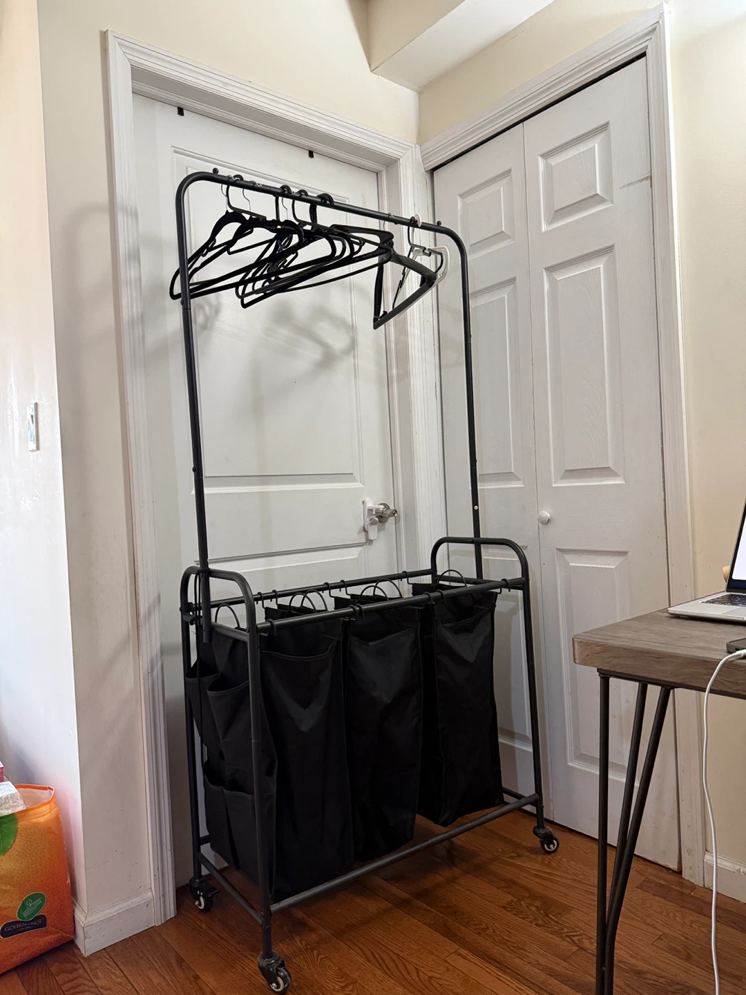 Rolling 3-Bag Laundry Sorter with Hanger Rack - photo 5