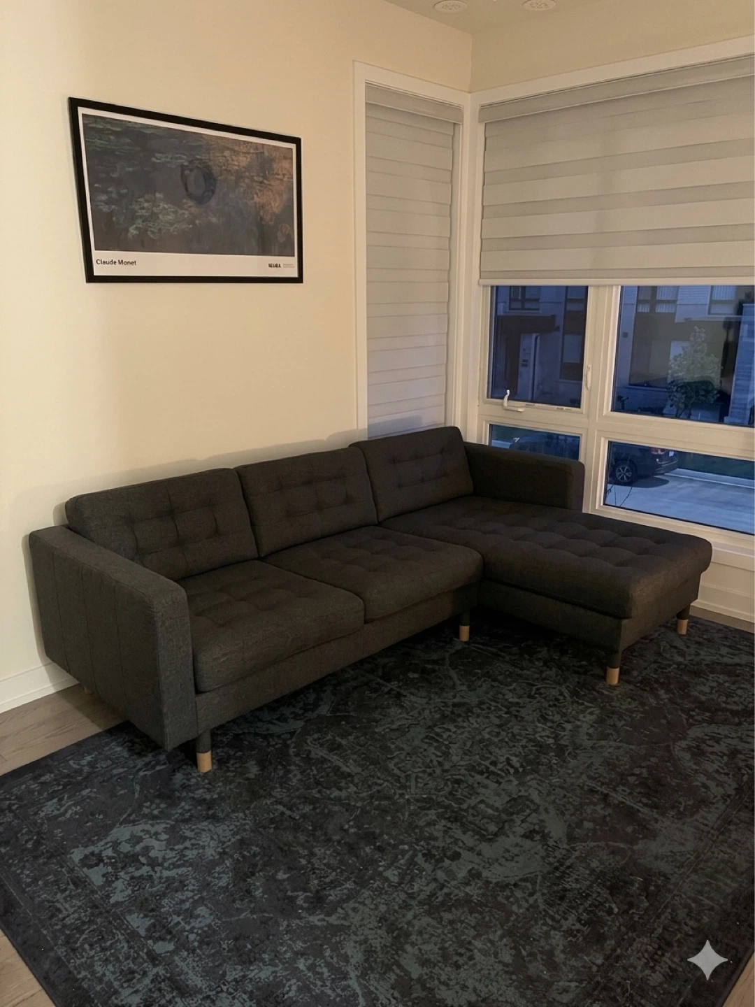 Modern Charcoal Grey Tufted Sectional Sofa with Chaise