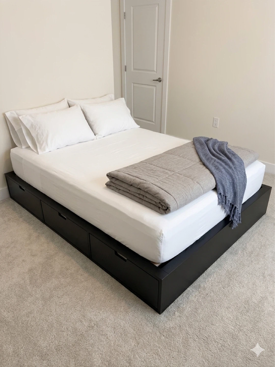 Modern Black Queen Platform Bed Frame with 6 Drawers