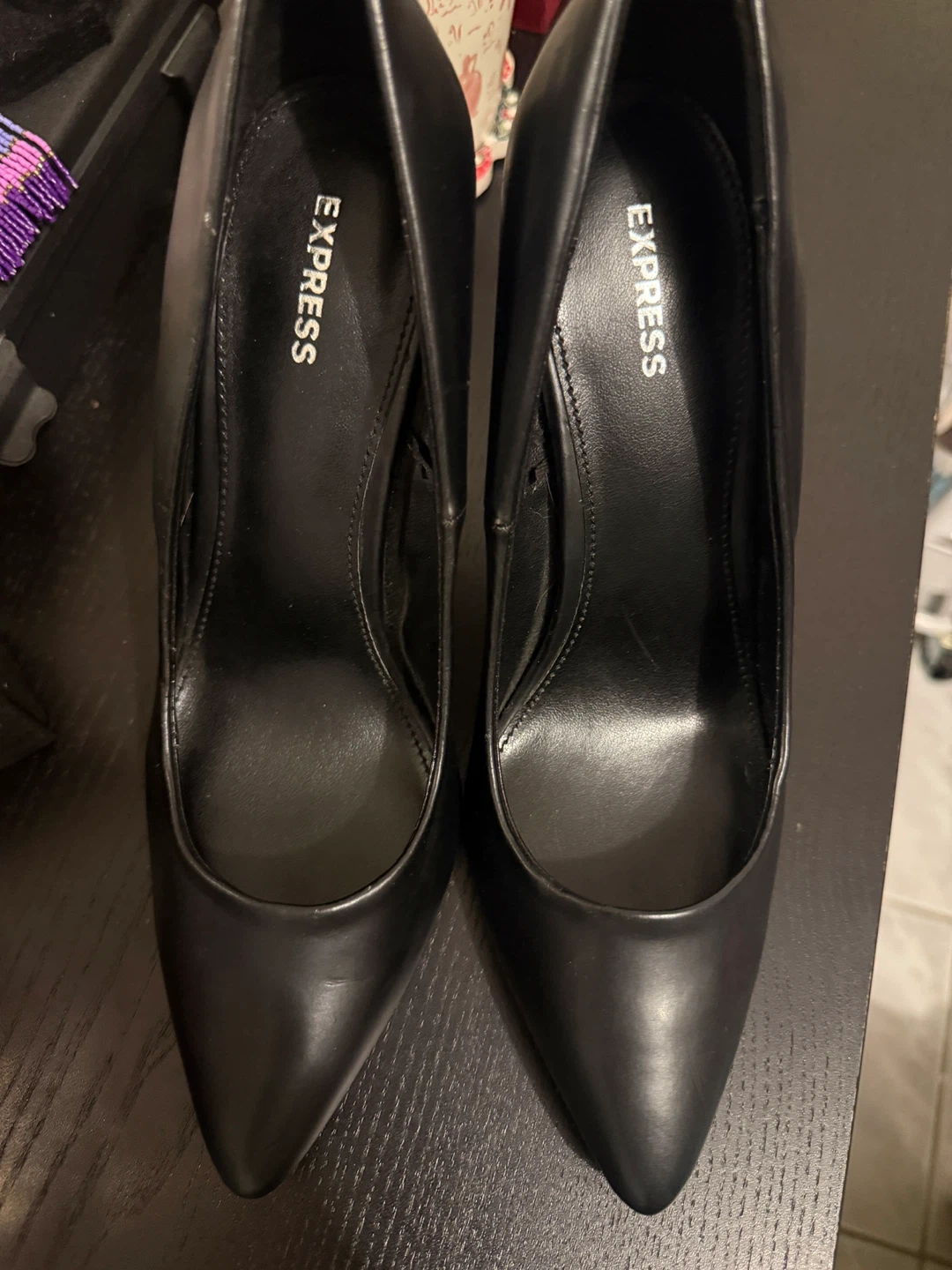 Express Black Faux Leather Heels
