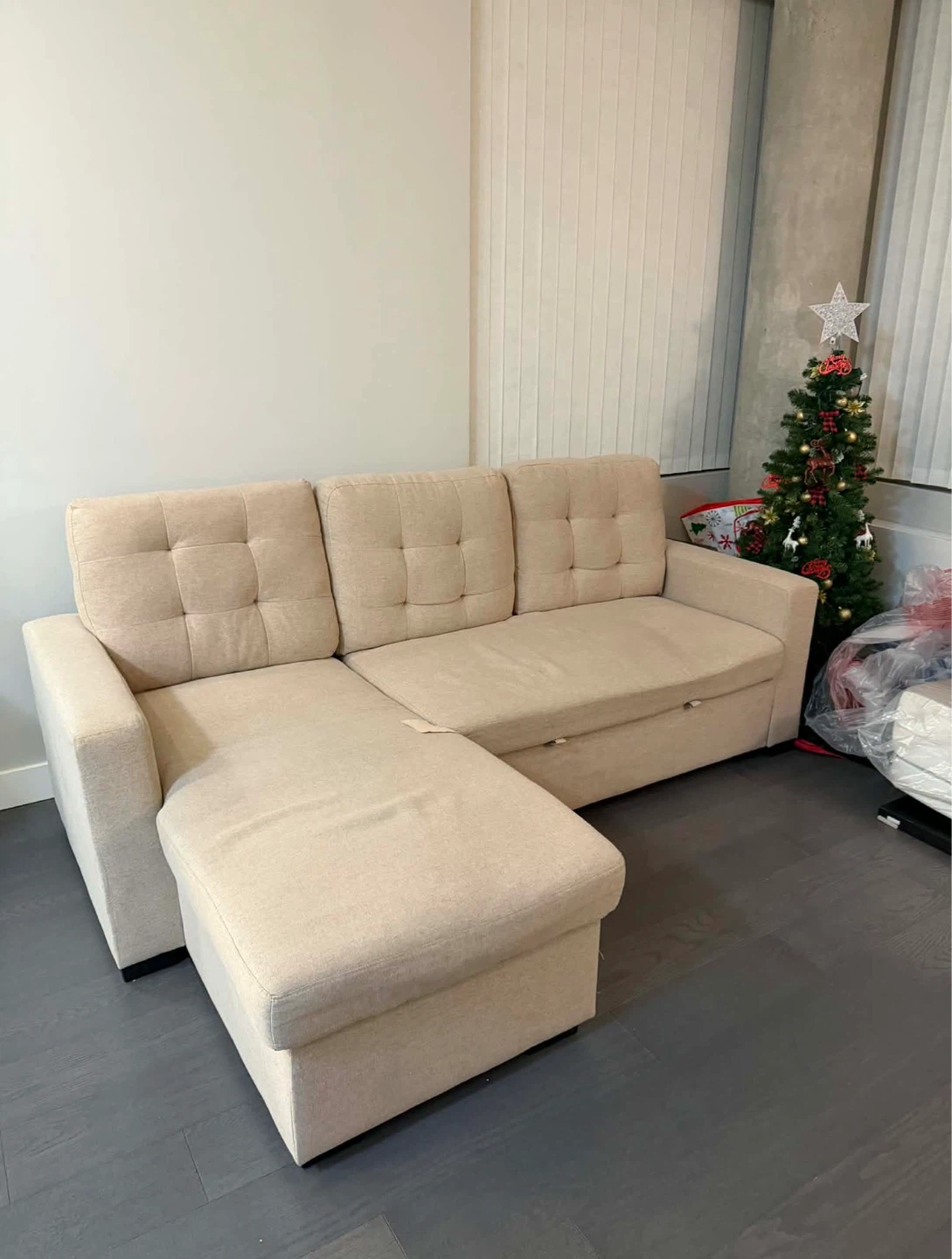 Beige Sectional Sofa Bed with Storage - photo 2
