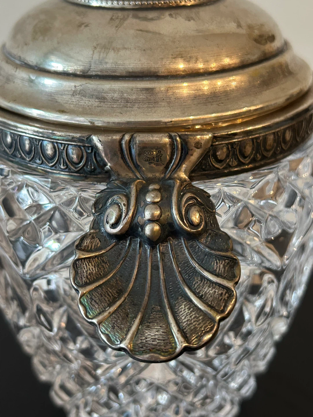 ⚽️ Vintage Carlo Masini  Crystal Biscuit Jar 800 Silver - photo 3