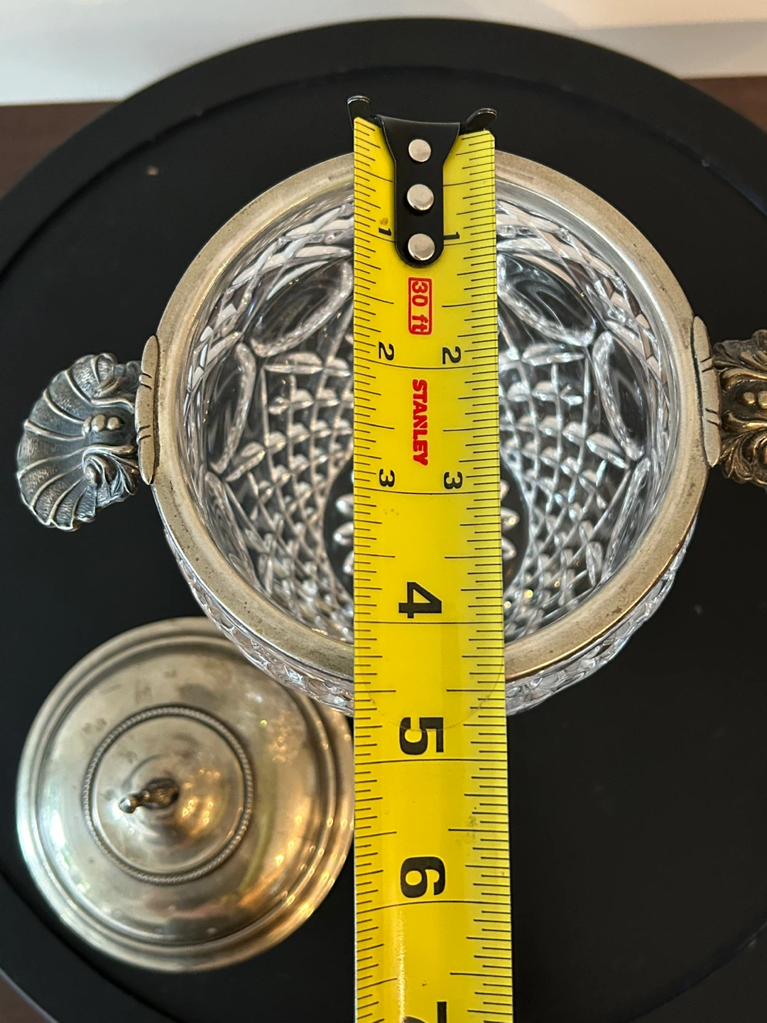 ⚽️ Vintage Carlo Masini  Crystal Biscuit Jar 800 Silver - photo 4
