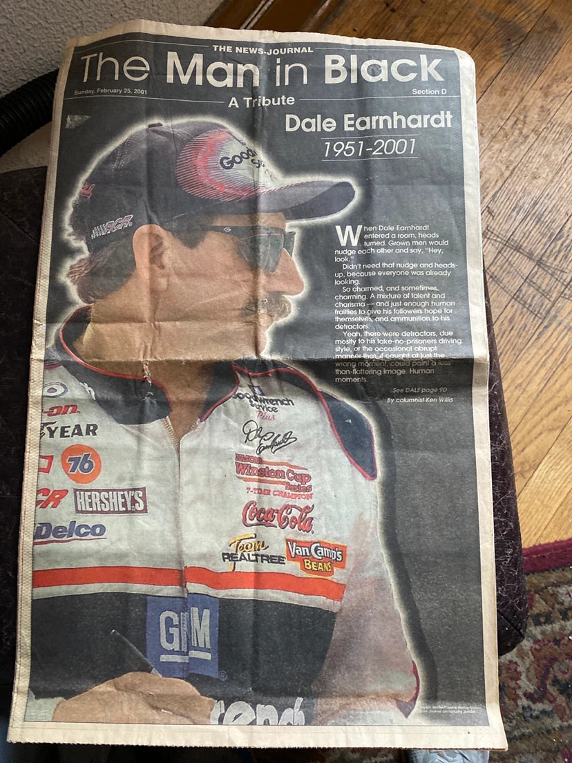 Daytona news article the day after Dale died.