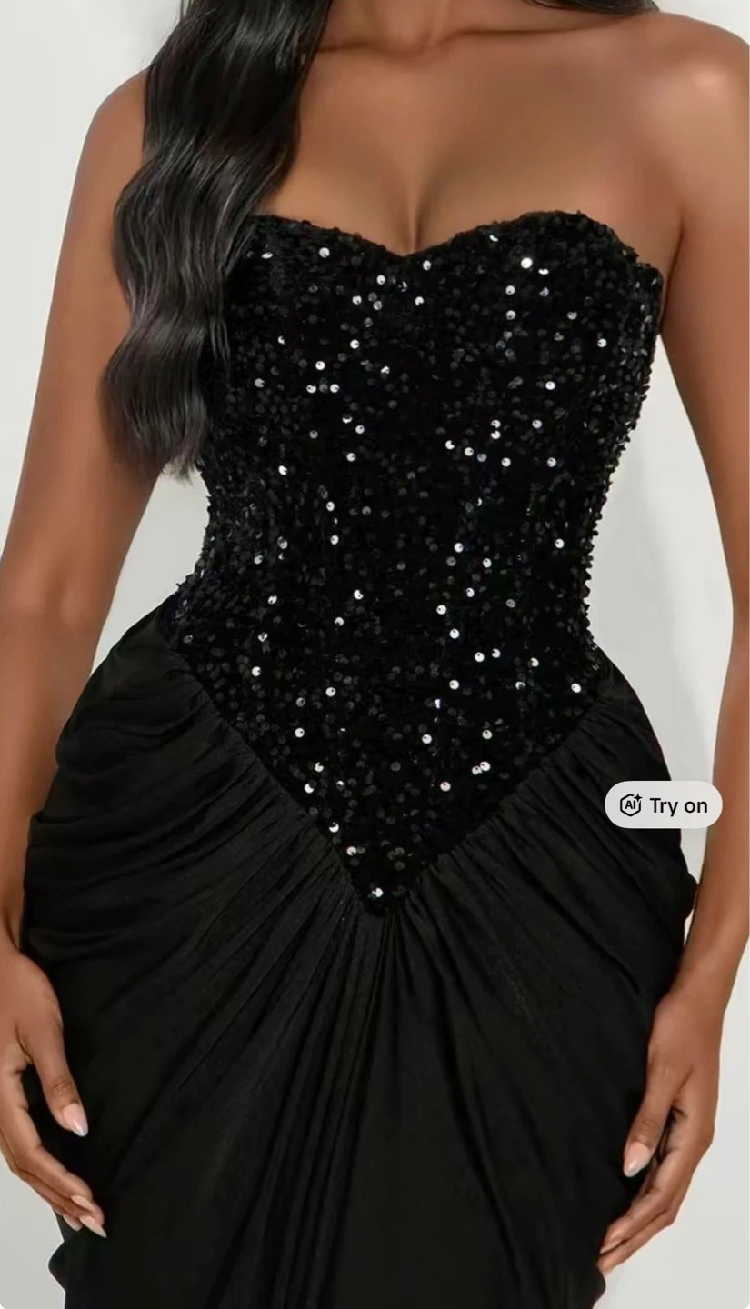 Black Sequin Strapless Gown - photo 3