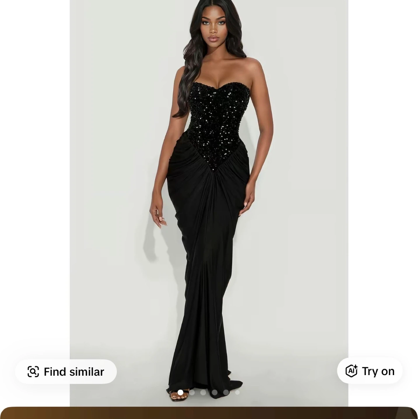 Black Sequin Strapless Gown