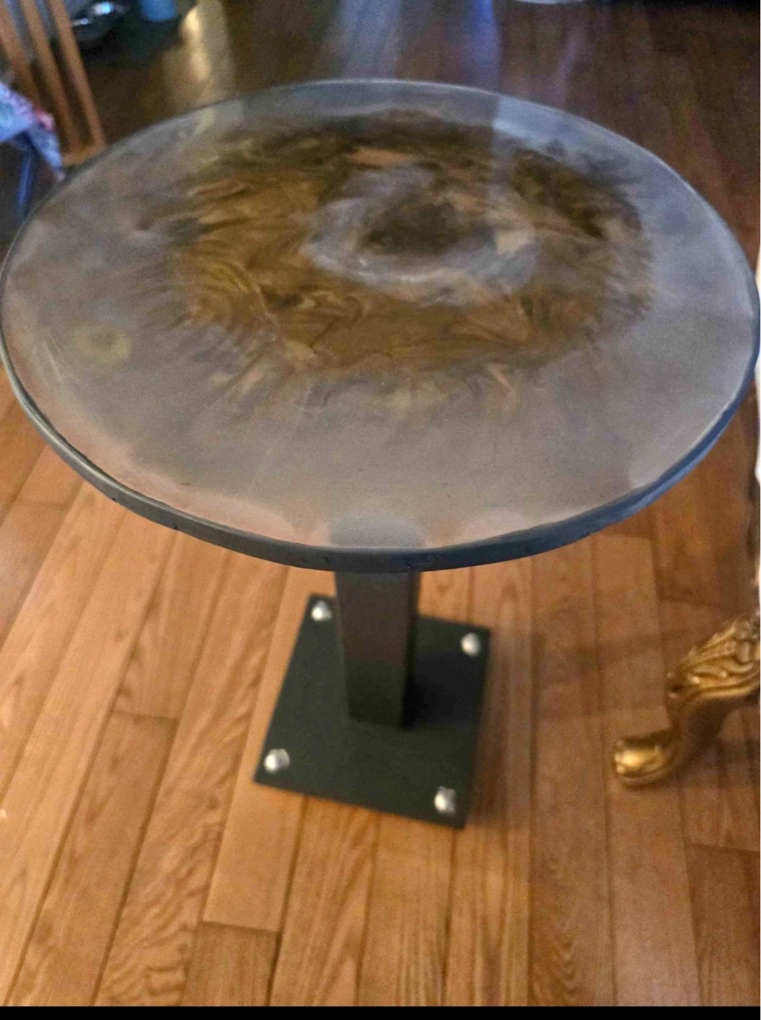 Round  Resin Top Side Table with Black Pedestal Base