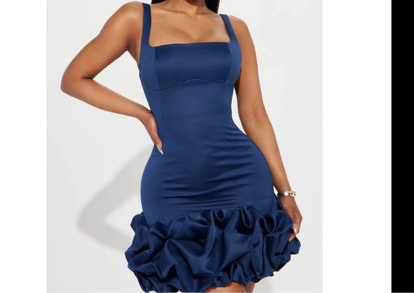 Navy Blue Ruffle Hem Mini Dress