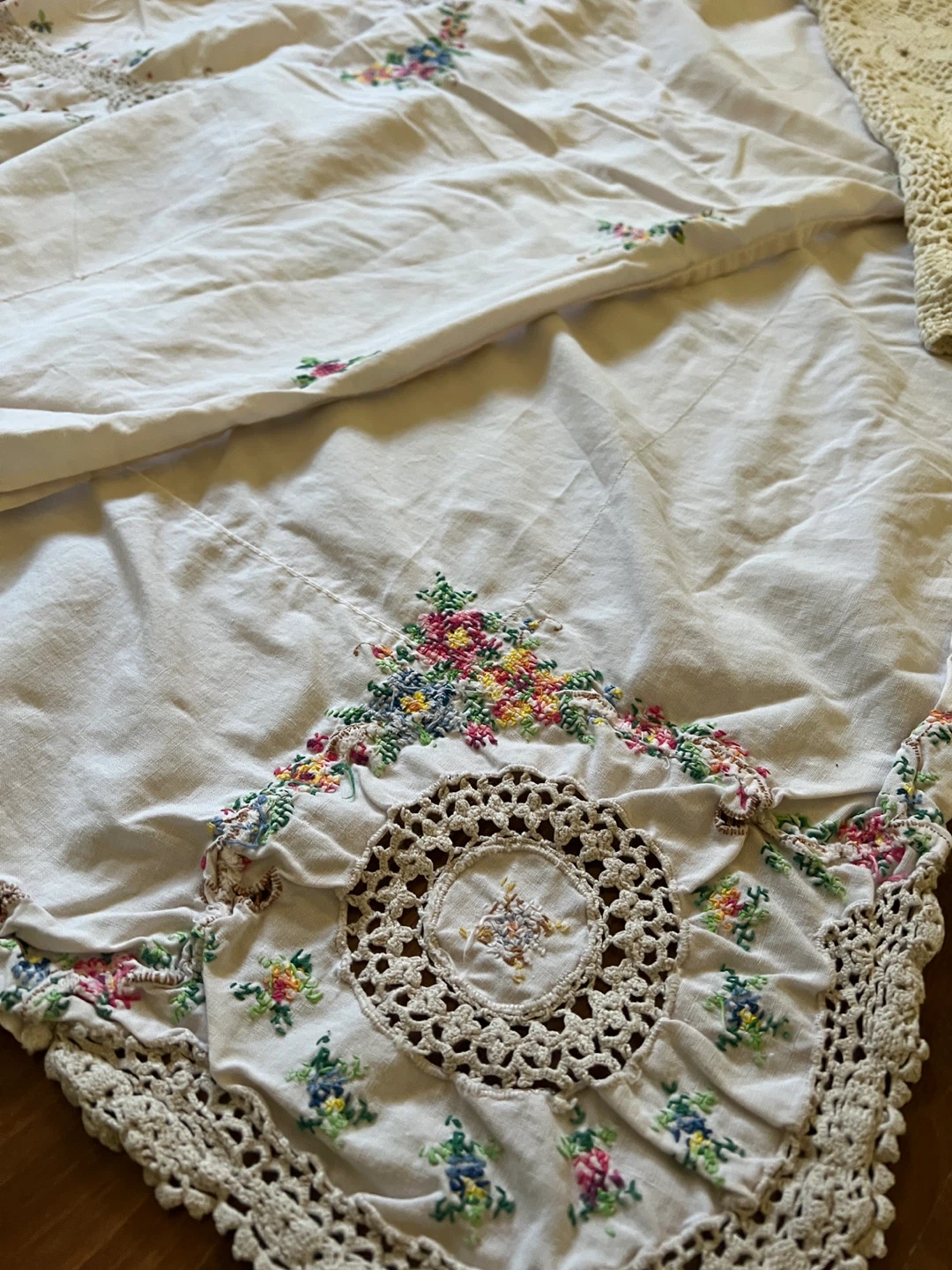 Vintage Embroidered Tablecloth with Crochet Accents - photo 2