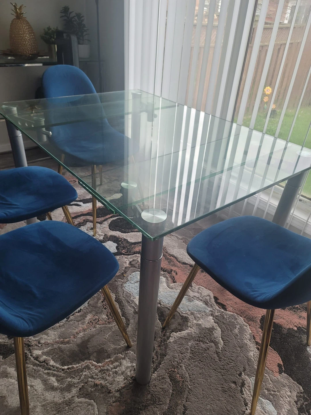 Modern Glass Dining Table Set – 4 Velvet Chairs