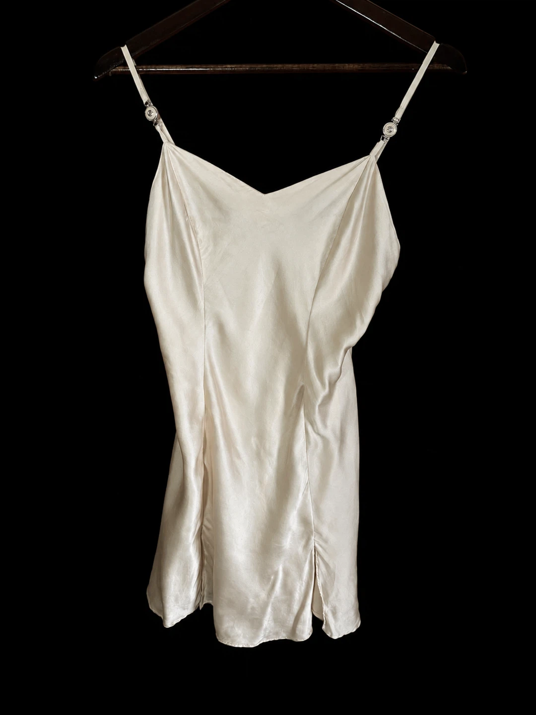 100% Silk Vintage Chemise Slip Dress with Embellished Straps