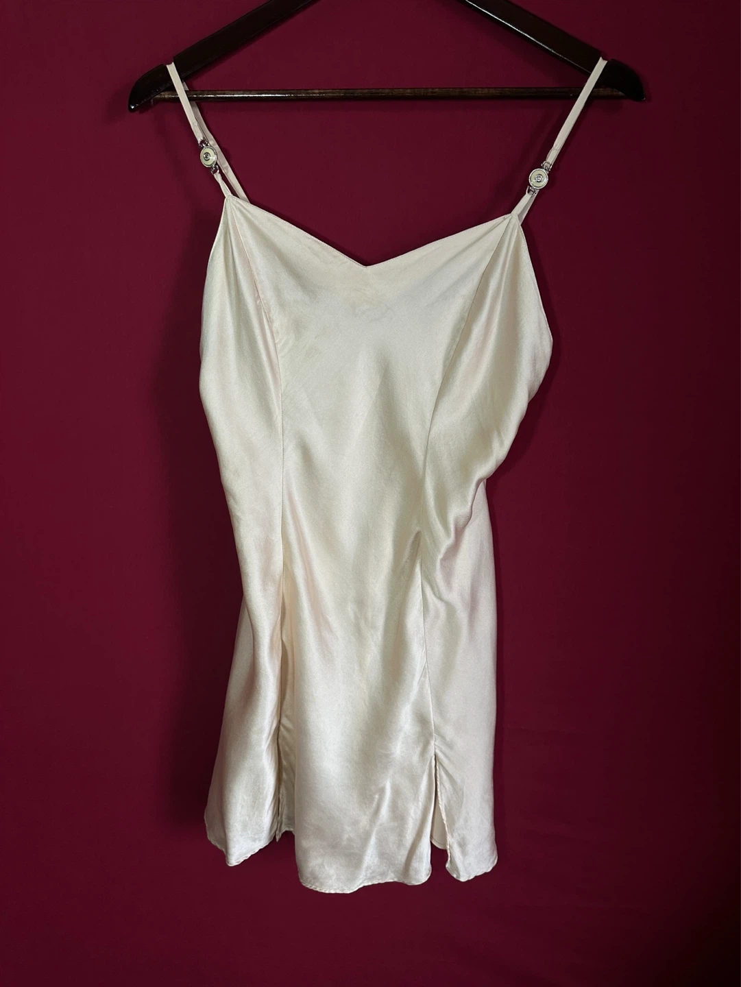 100% Silk Vintage Chemise Slip Dress with Embellished Straps - photo 3