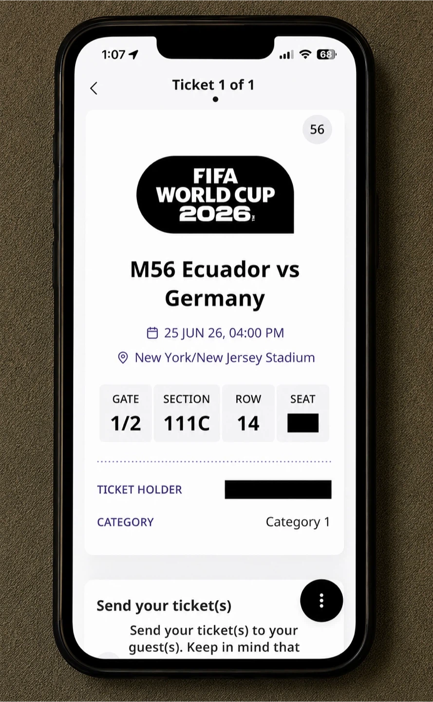 FIFA WC 2026 Ticket – Ecuador vs Germany