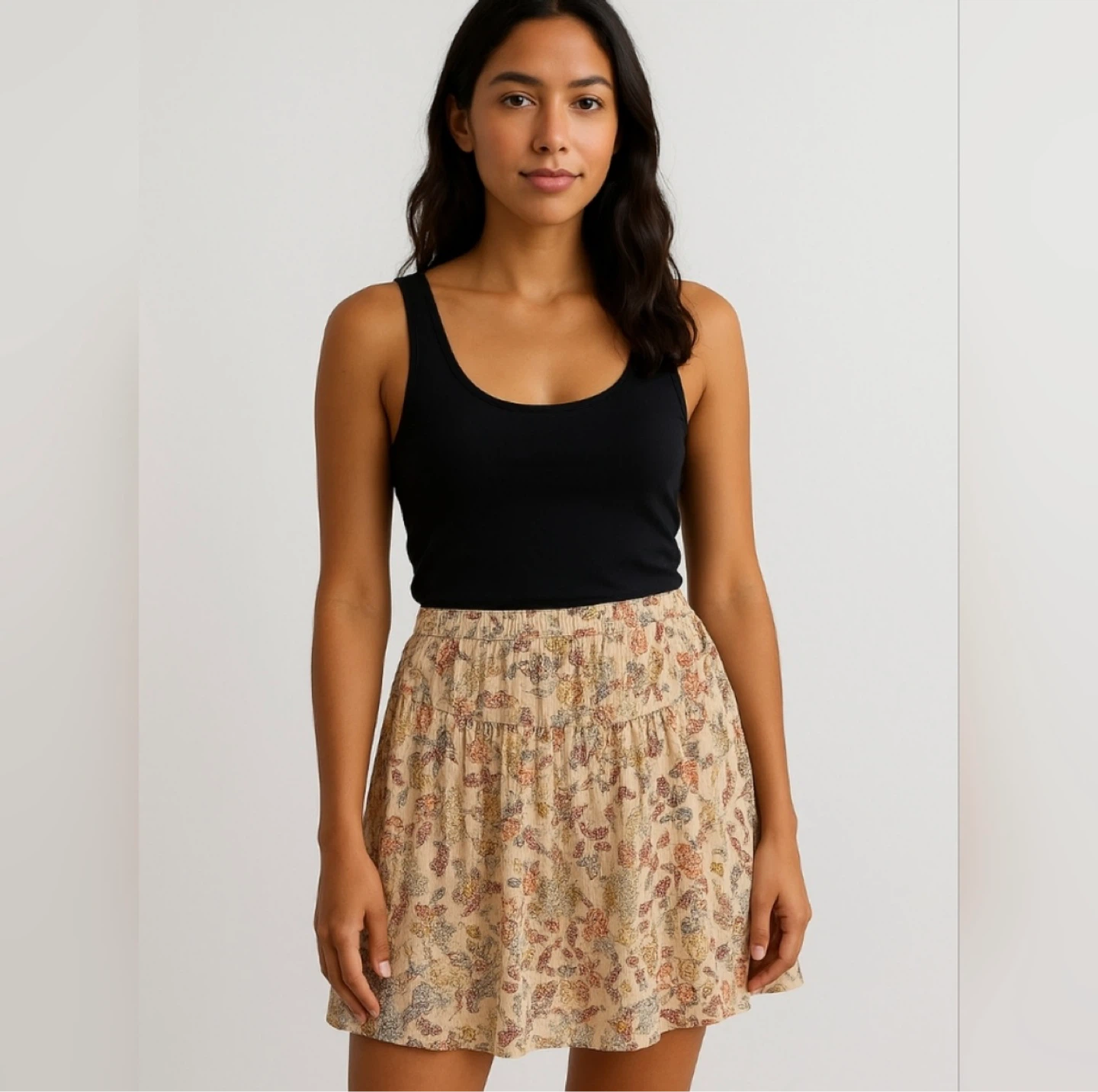 Ba&SH floral gold metallic print skirt