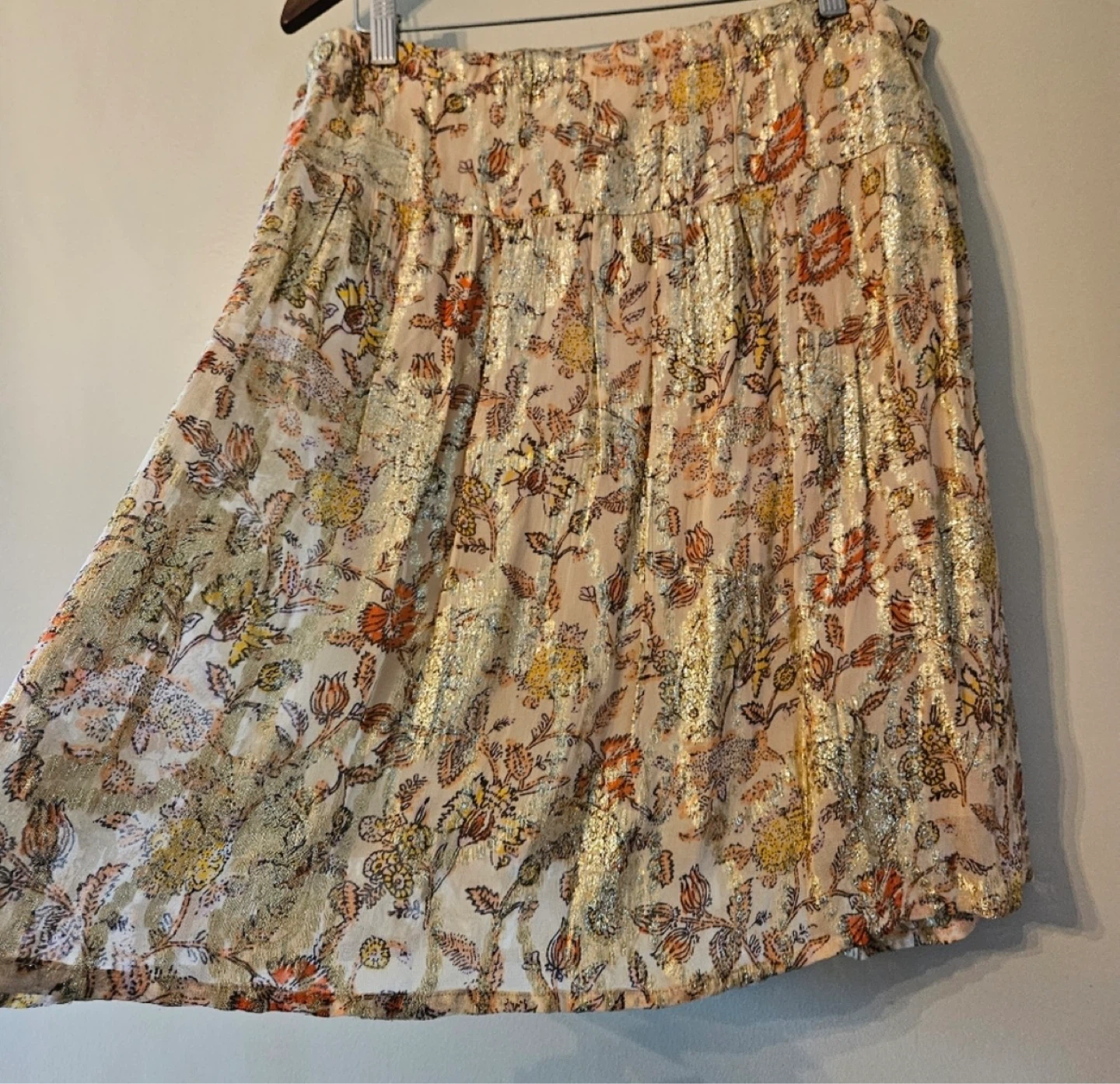 Ba&SH floral gold metallic print skirt - photo 3
