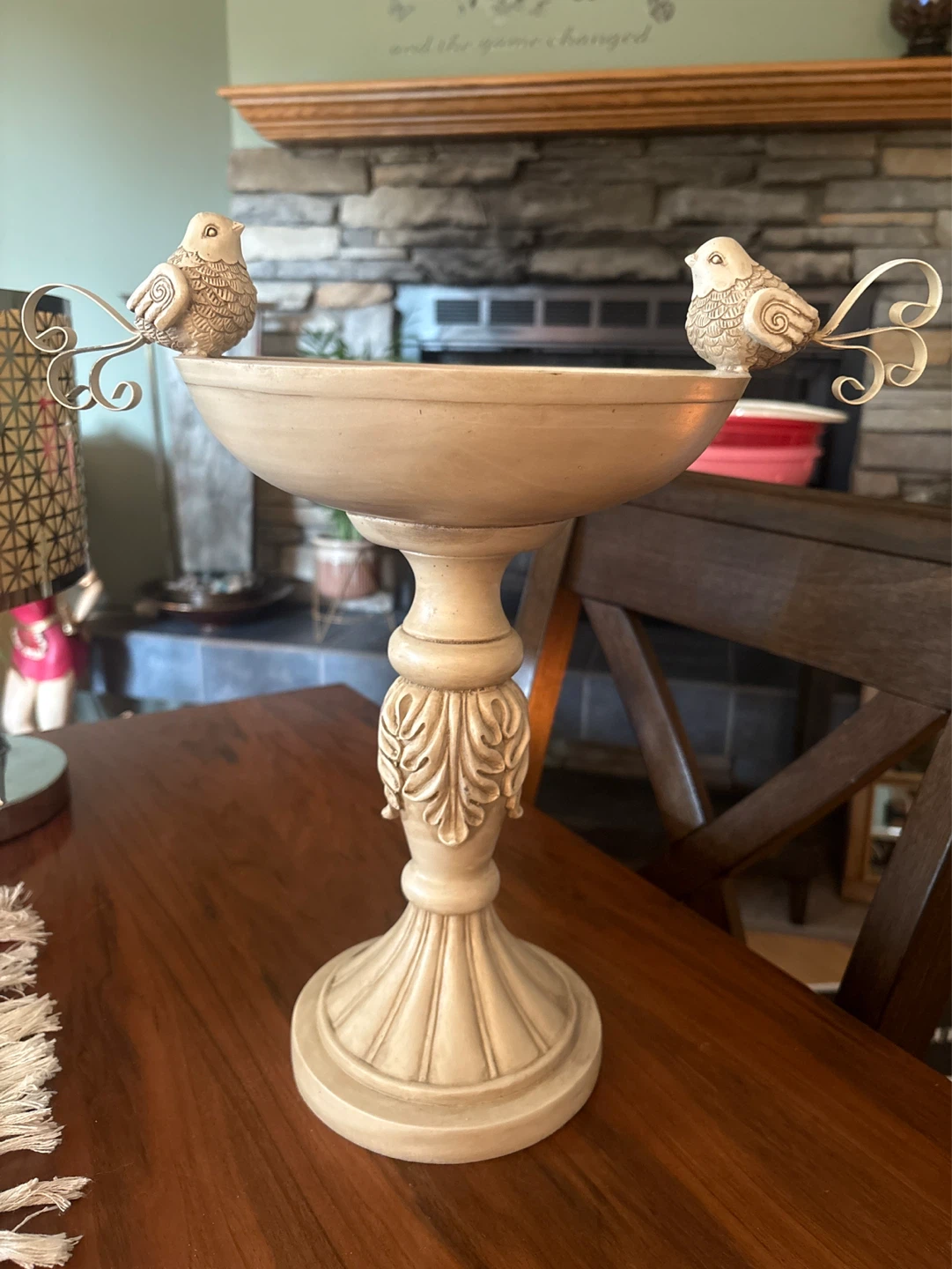 Decorative Bird Bath Pedestal with Two Birds