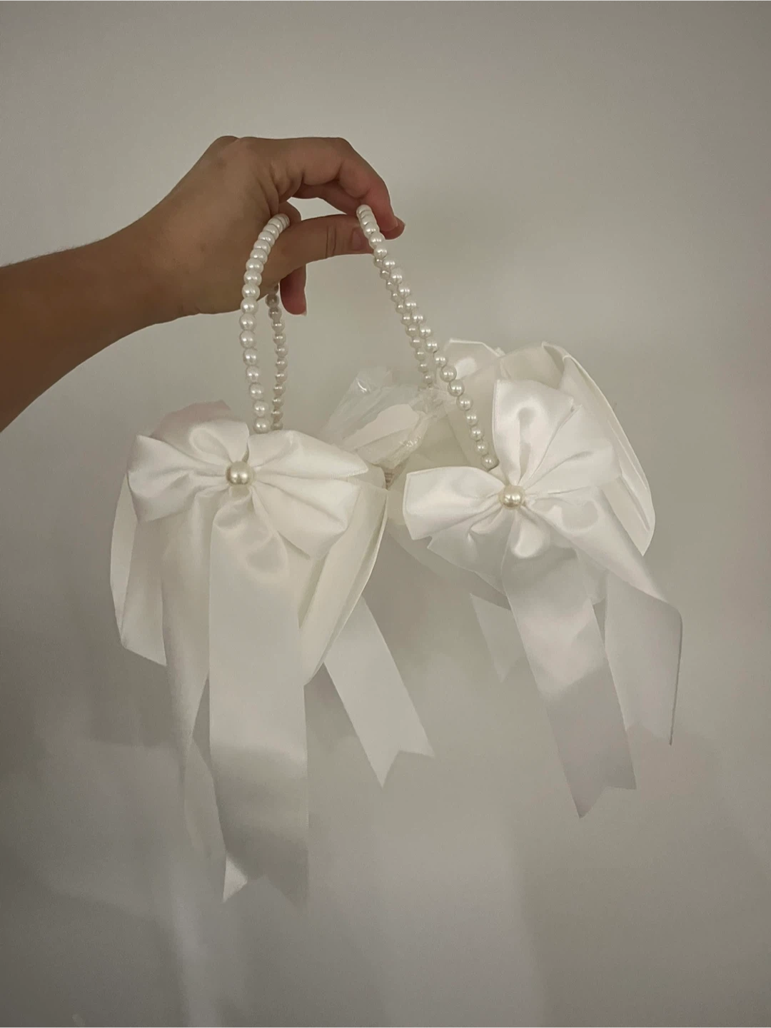 2 White Flower Girl Baskets
