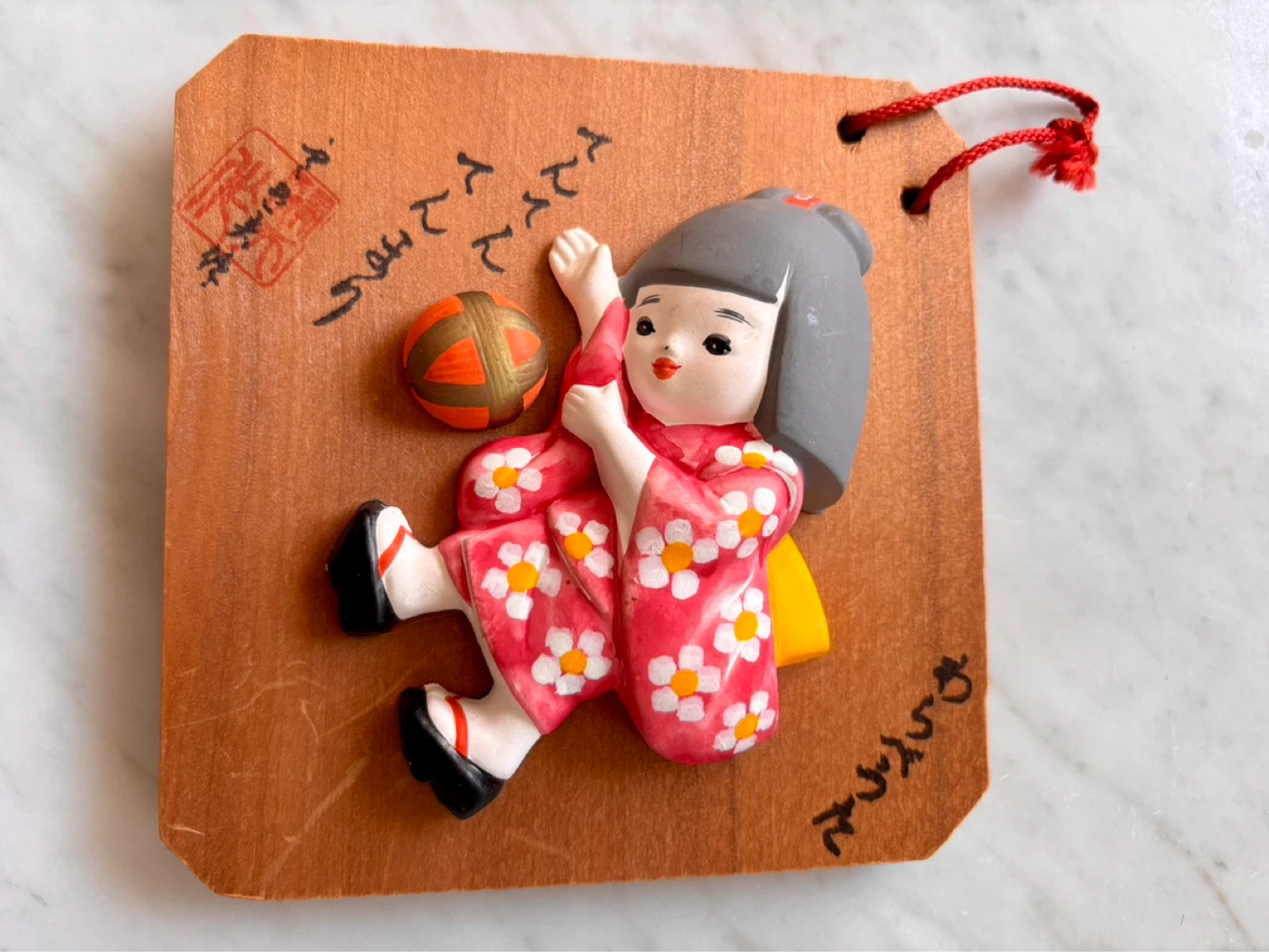⚽️ Wooden Wall Hanging with Japanese Girl Figurine - photo 2