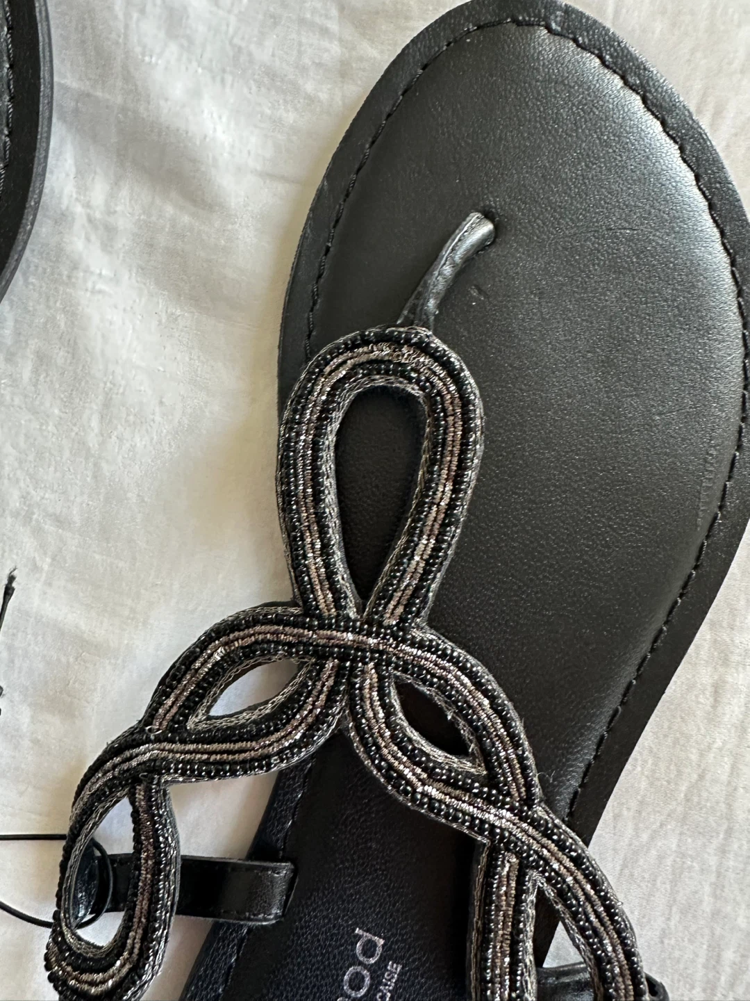 ⚽️ 🆕 Promod Leather Black Beaded Sandals Size US 9 - photo 2