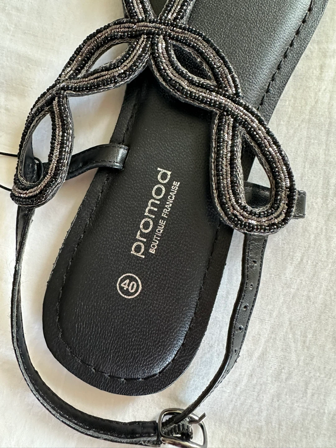 ⚽️ 🆕 Promod Leather Black Beaded Sandals Size US 9 - photo 3