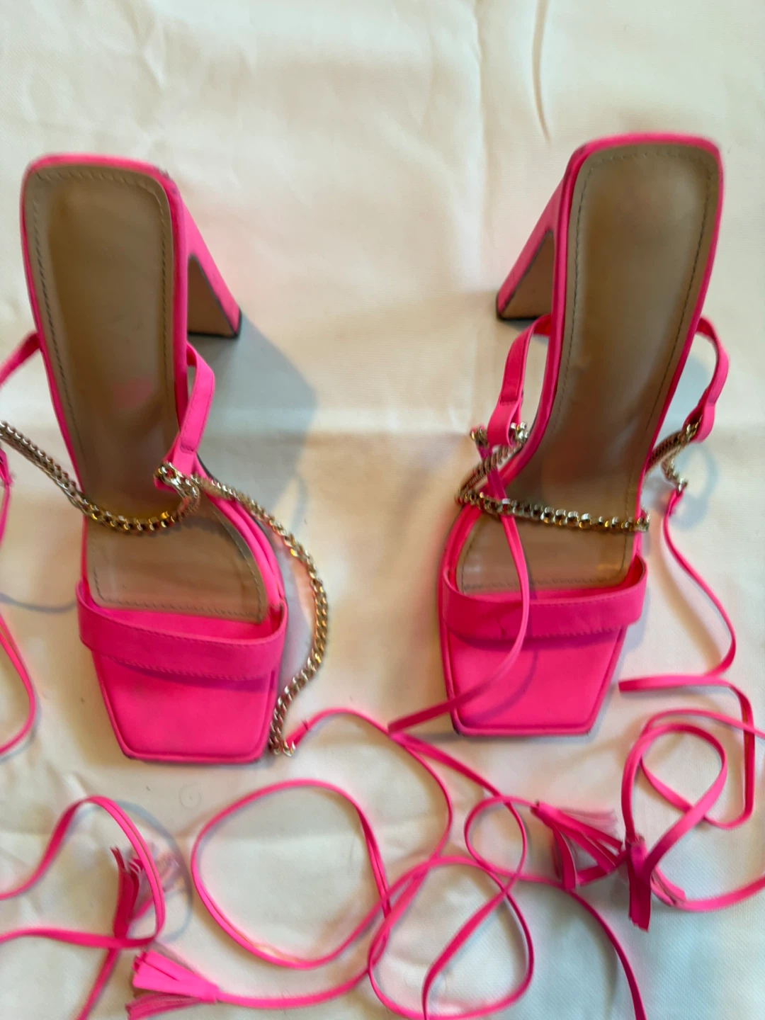 Hot Pink Strappy Heels with Gold Chain Detail - photo 3