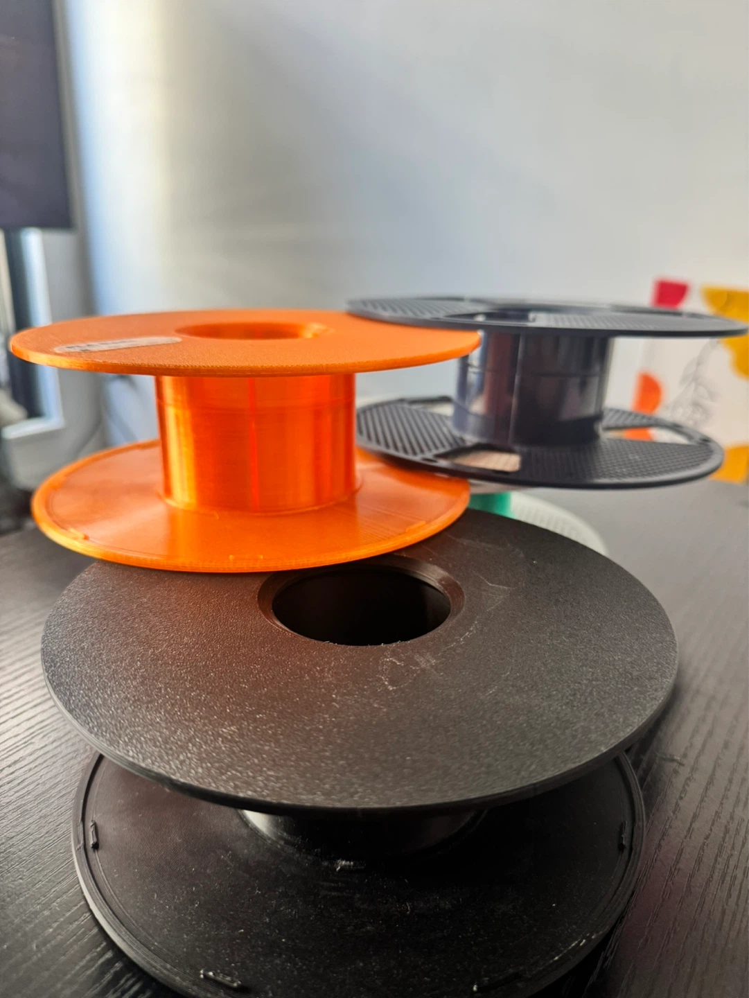 3D Printer Filament Spools - Orange, Black, White