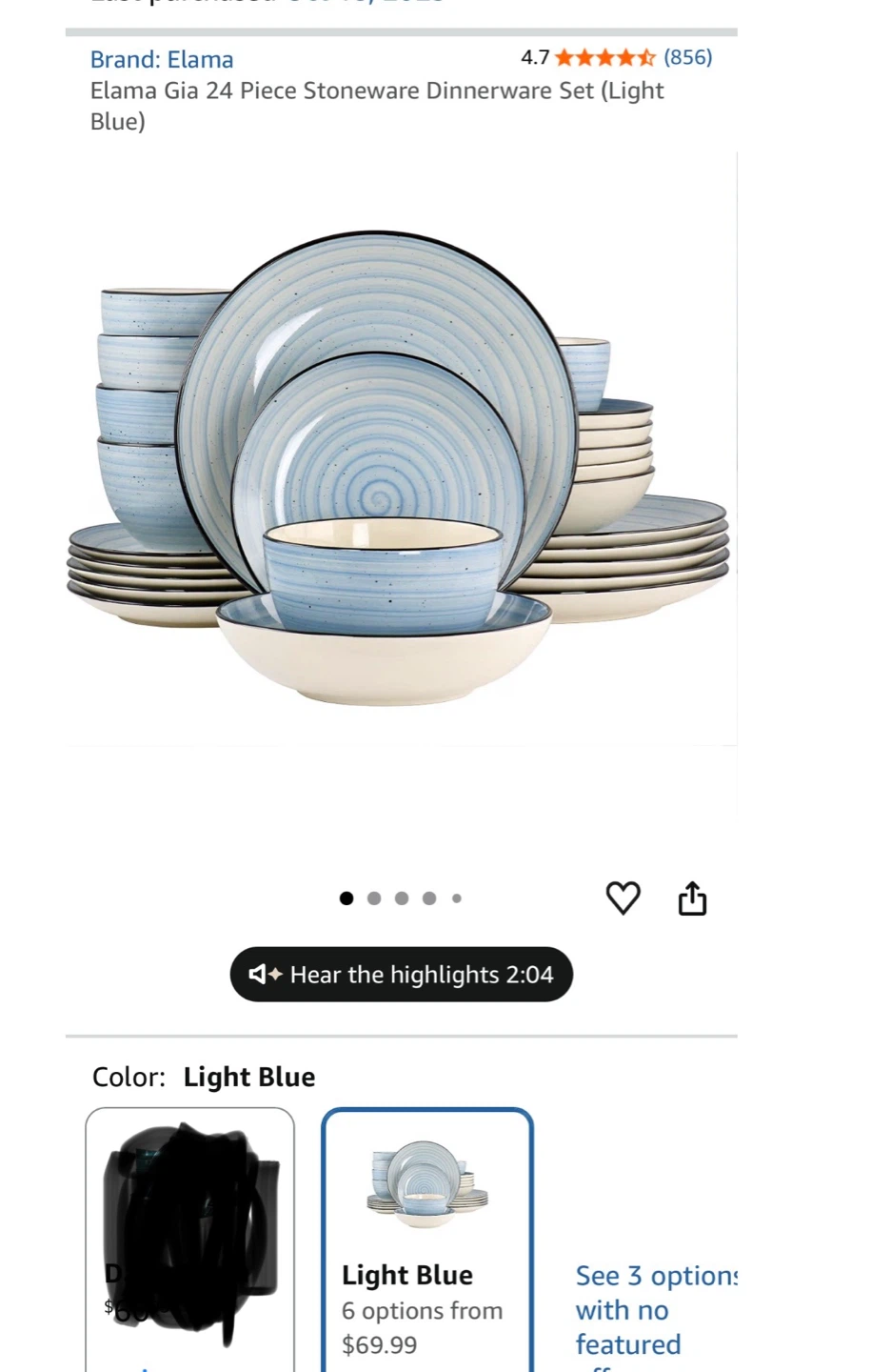 Elama Gia 24 Piece Stoneware Dinnerware Set - Light Blue