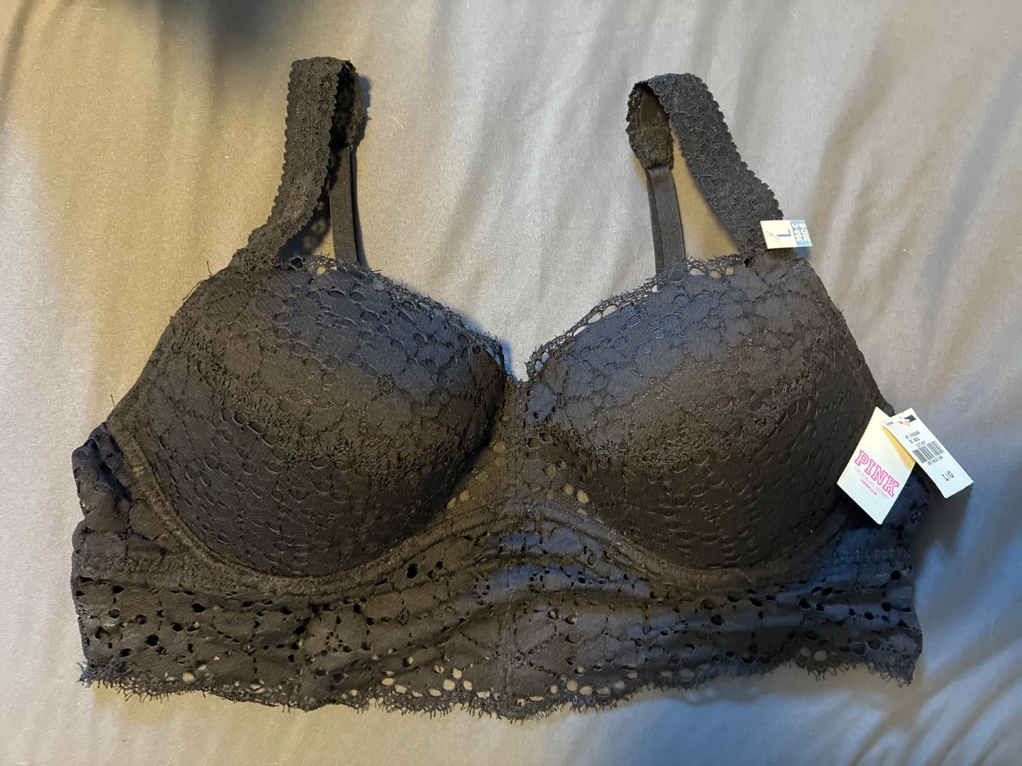 BNWT Victoria's Secret Pink Lace Bralette Bra - Black - Size L