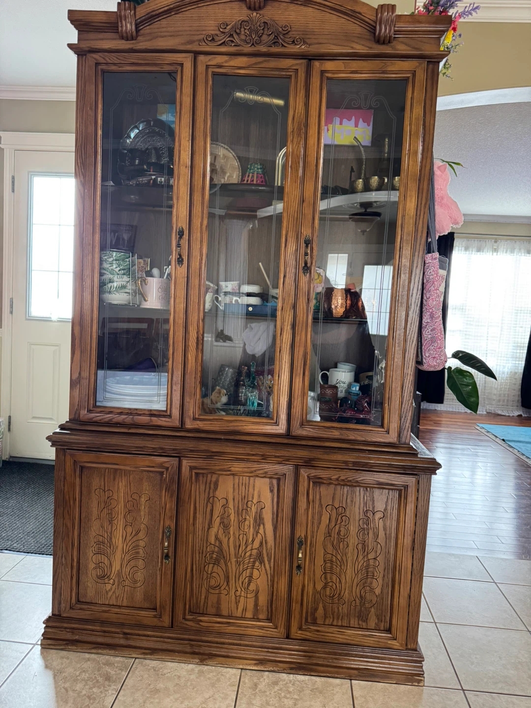 Oak China Cabinet with Glass Doors - photo 2