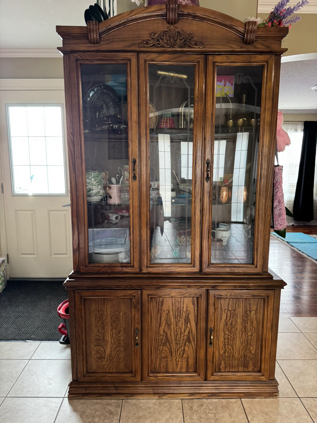 Oak China Cabinet with Glass Doors - photo 3
