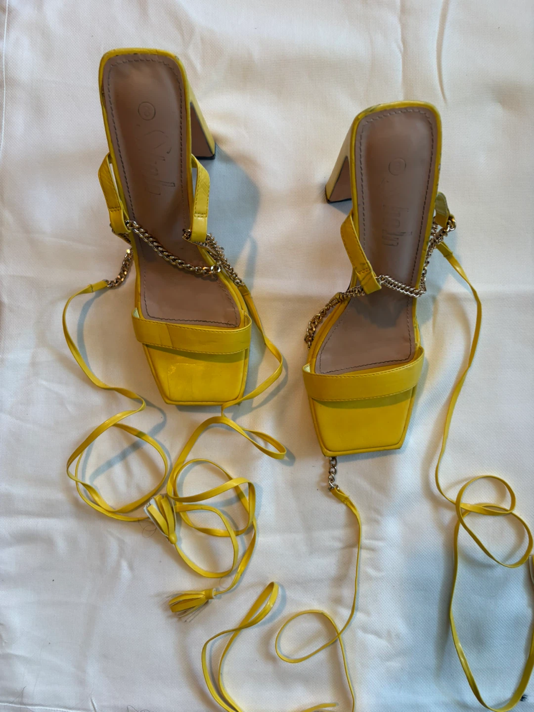 Yellow Strappy Chain Heels - Size 8 - photo 2