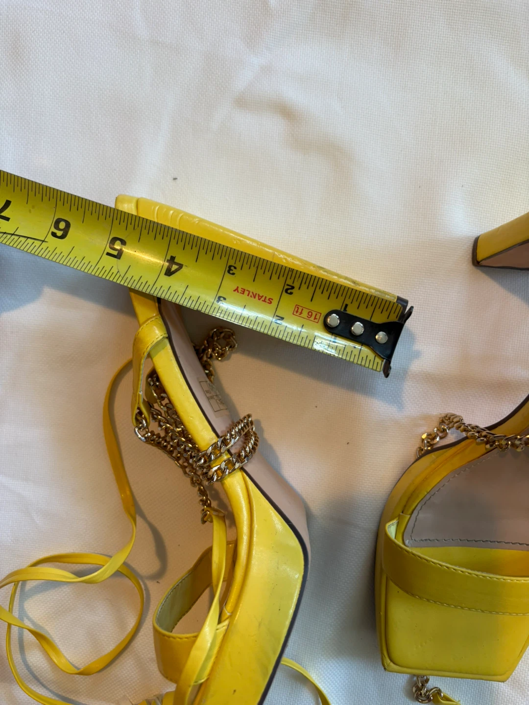 Yellow Strappy Chain Heels - Size 8 - photo 3