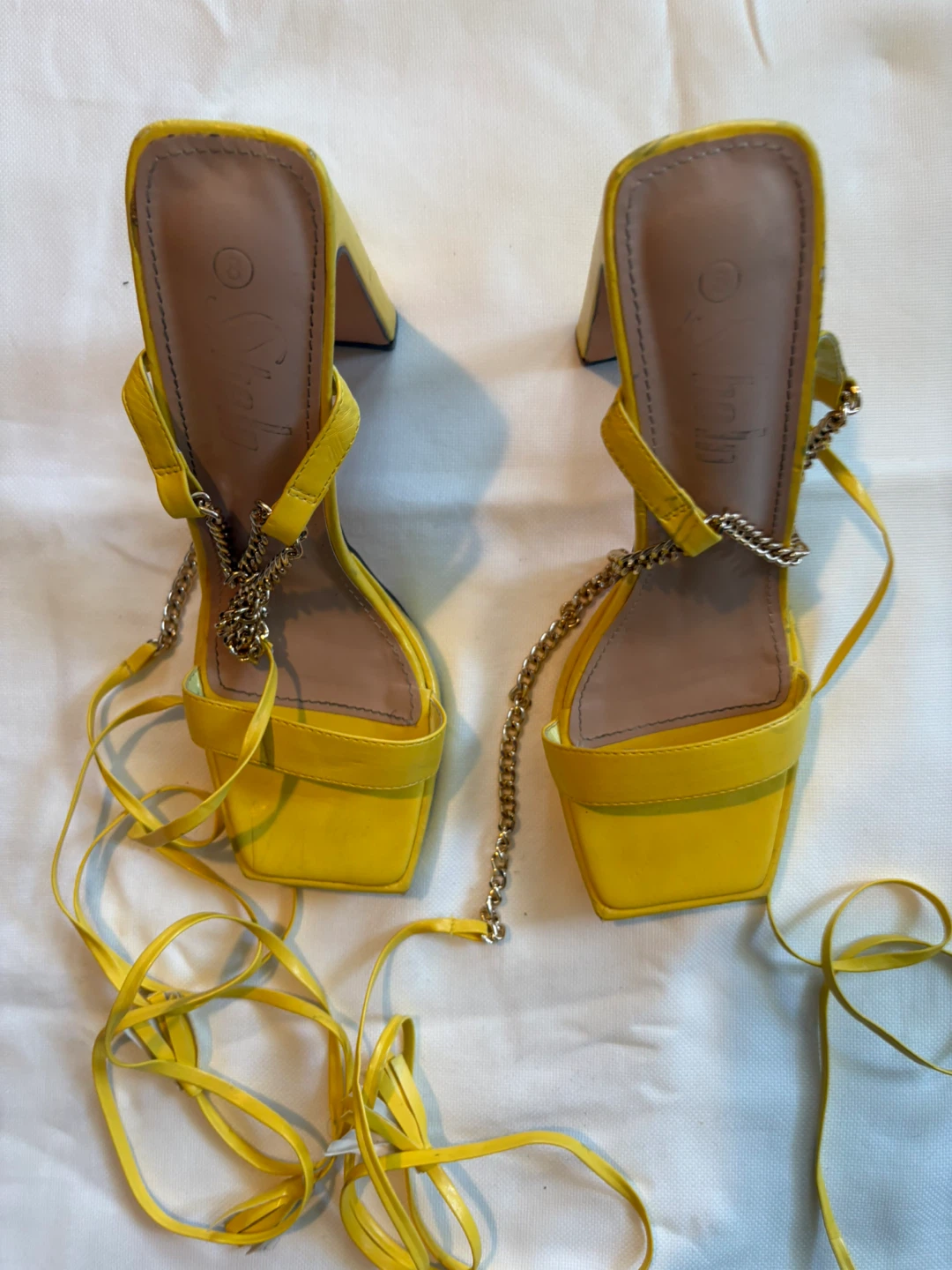 Yellow Strappy Chain Heels - Size 8 - photo 5