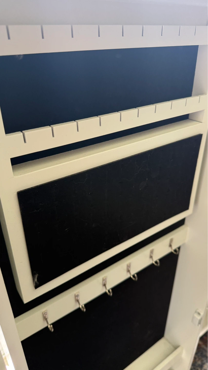 White Mirrored Jewellery Cabinet with Storage Shelves and Hooks - photo 5