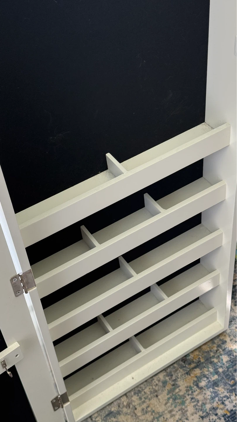 White Mirrored Jewellery Cabinet with Storage Shelves and Hooks - photo 4