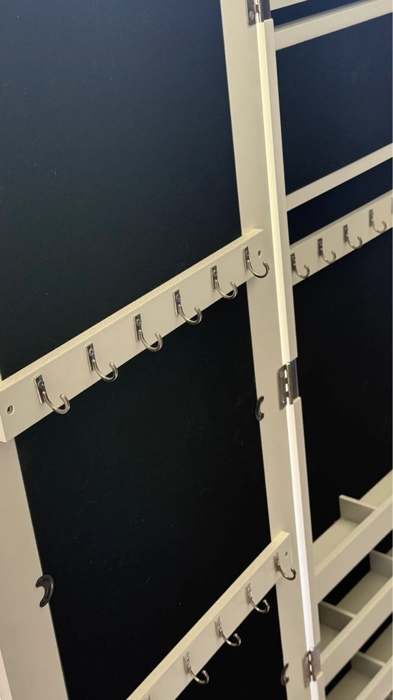 White Mirrored Jewellery Cabinet with Storage Shelves and Hooks - photo 3
