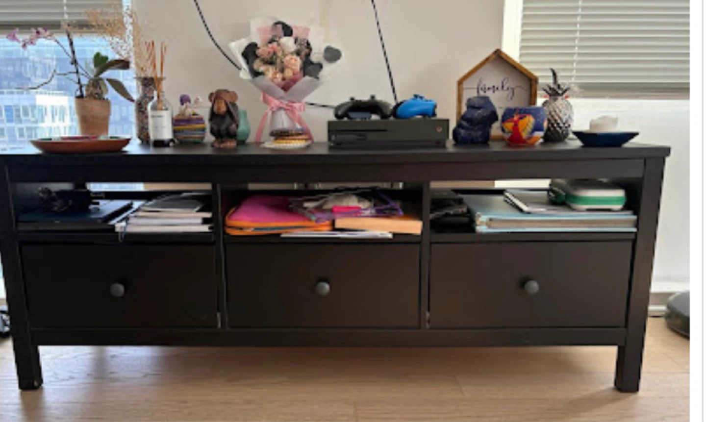 Black Entertainment TV Stand with Drawers