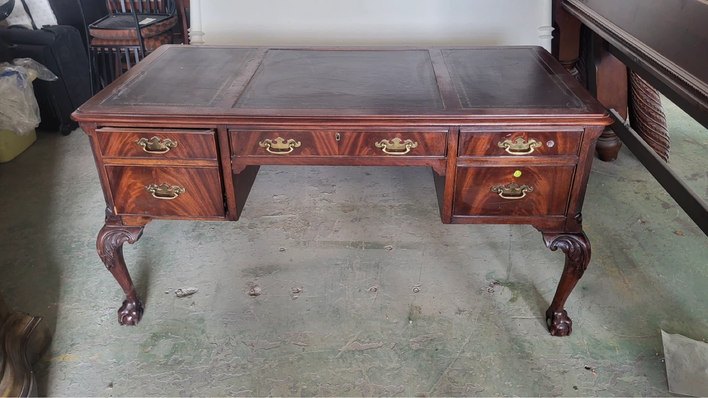 Vintage Mahogany Desk with Leather Inlay