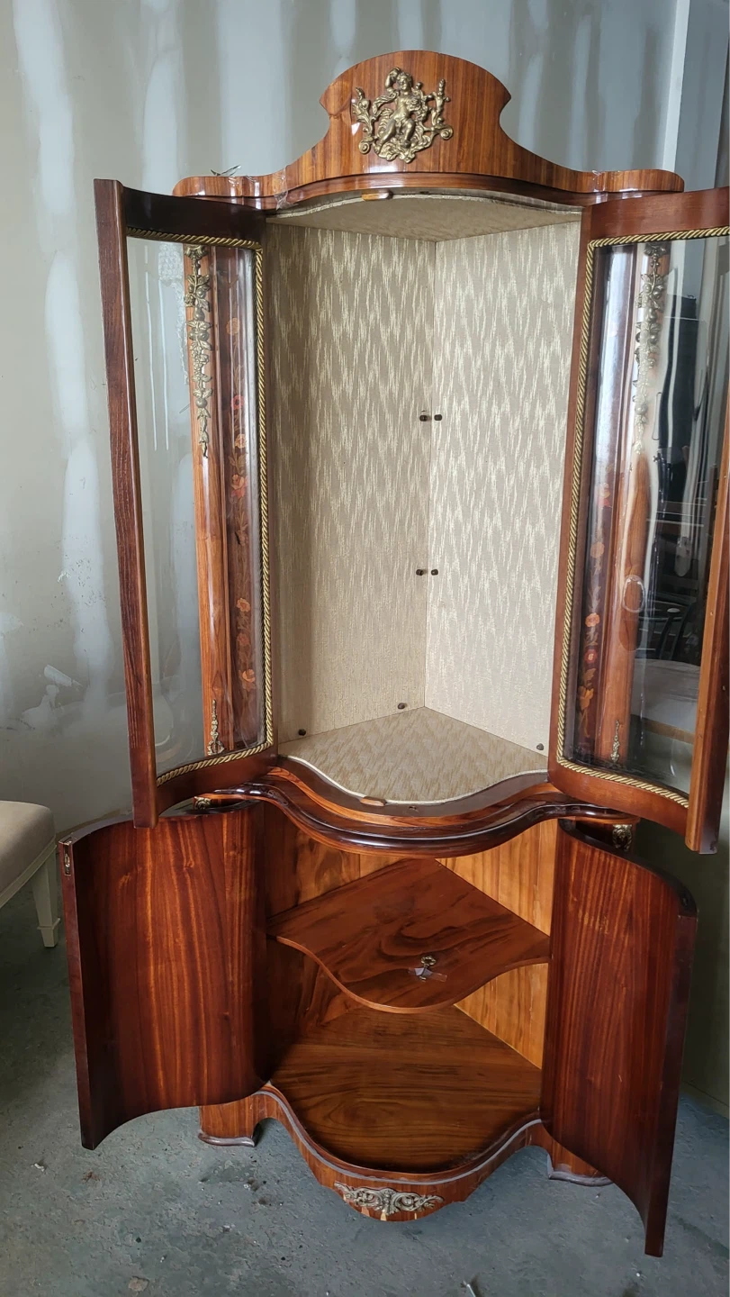 Antique Corner Cabinet with Glass Doors