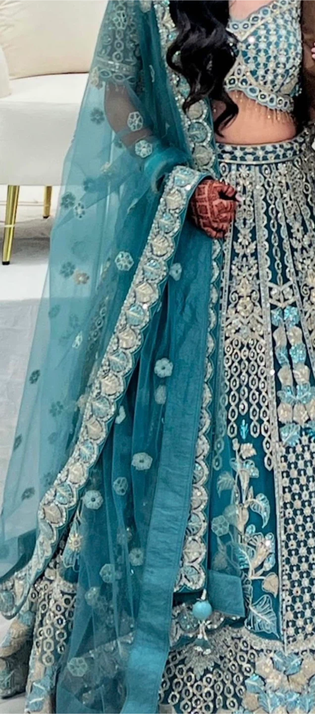 Teal Embroidered Lehenga Choli with Dupatta