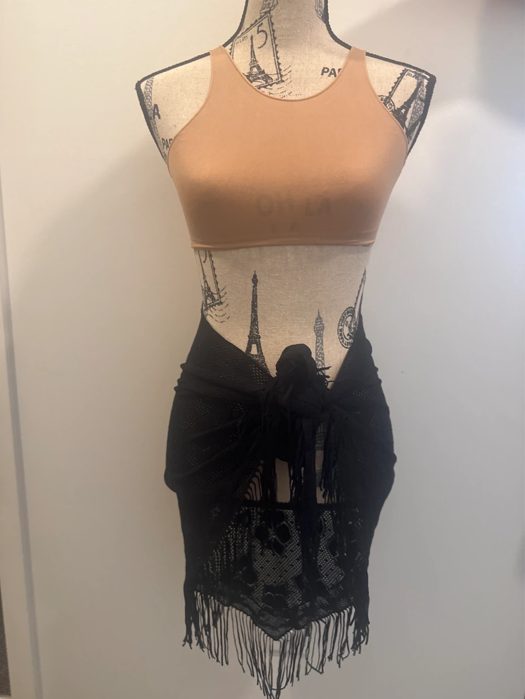 Tommy Bahama Black Flower Detail  Fringe Sarong Skirt