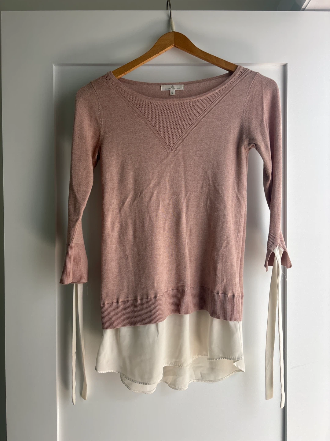 Women's Pink Sweater with Chiffon Underlay - Size XS