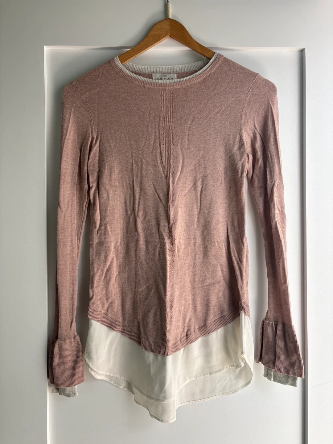 Camber & Grace Pink Sweater with White Chiffon Layer